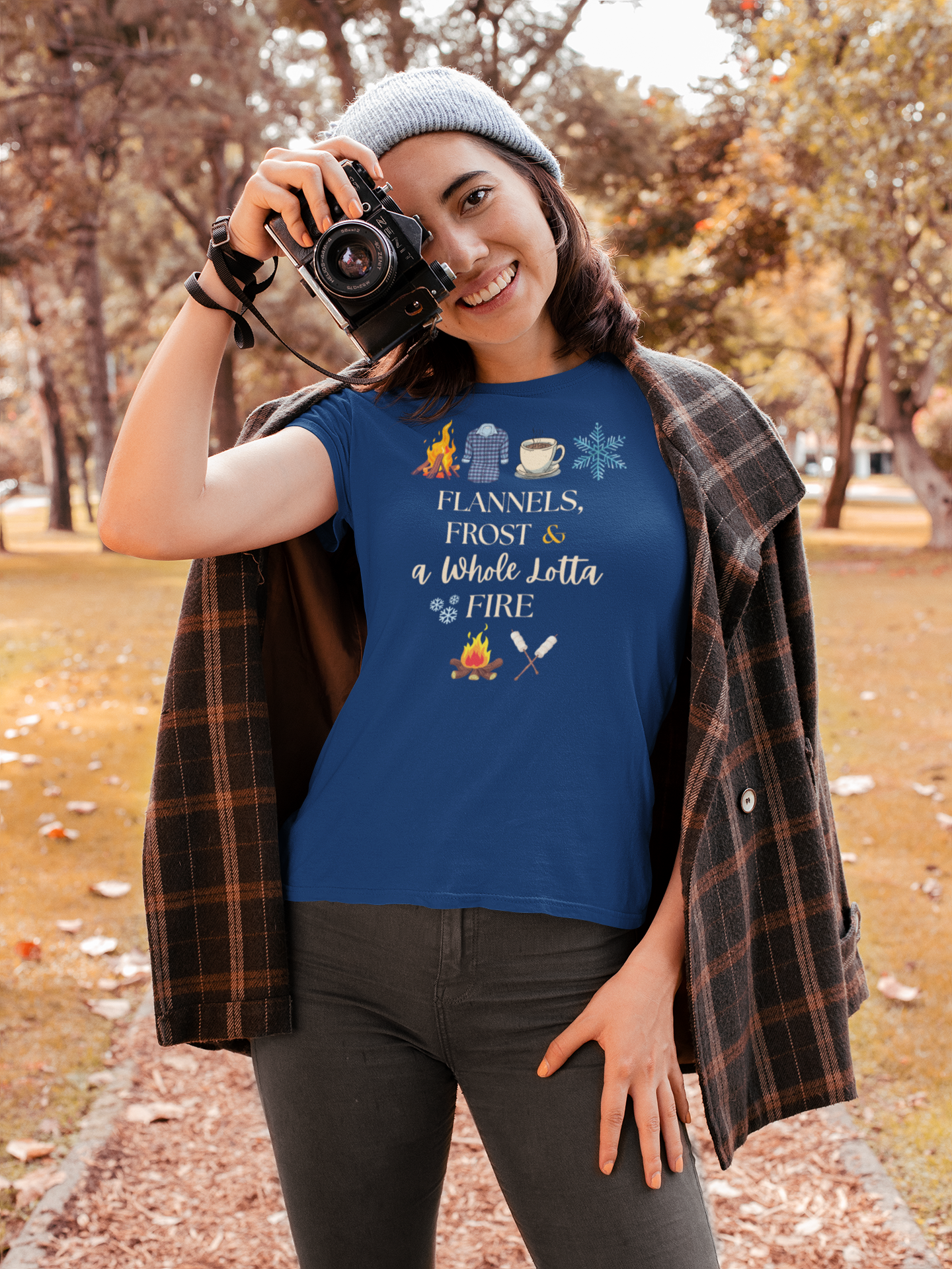 Flannels Frost and Fire Comfort Colors Tee – Cozy Fall Shirt for Women – Campfire Graphic Tee – Autumn Layering Outfit