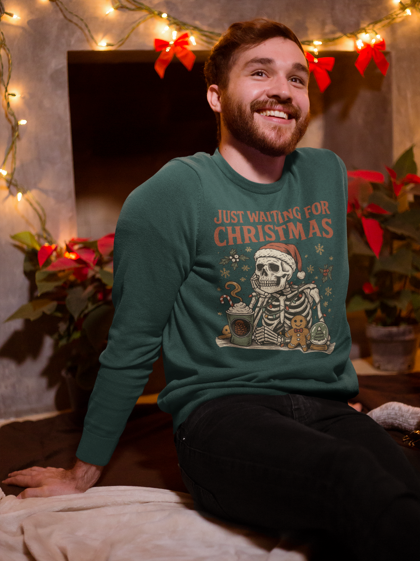Just Waiting for Christmas Sweatshirt | Funny Skeleton Holiday Crewneck | Cozy Unisex Christmas Sweater