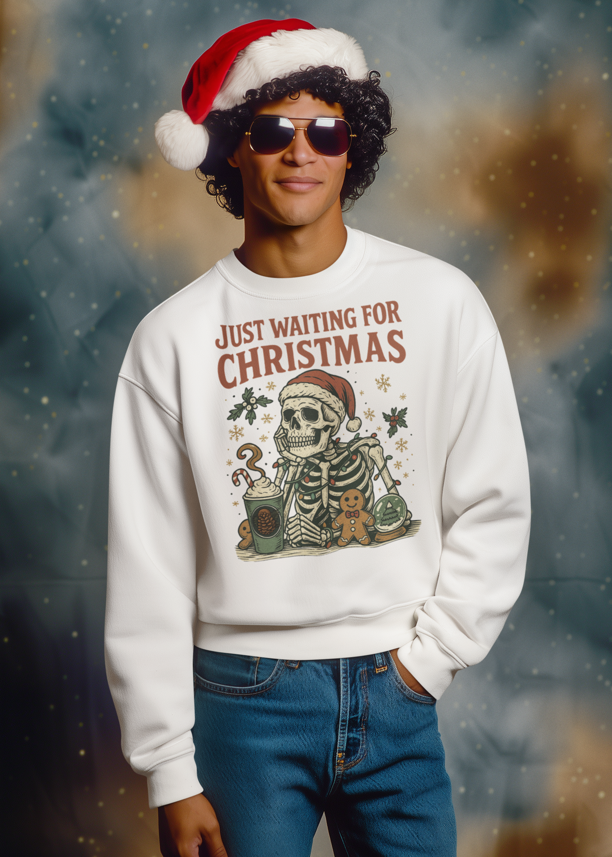 Just Waiting for Christmas Sweatshirt | Funny Skeleton Holiday Crewneck | Cozy Unisex Christmas Sweater