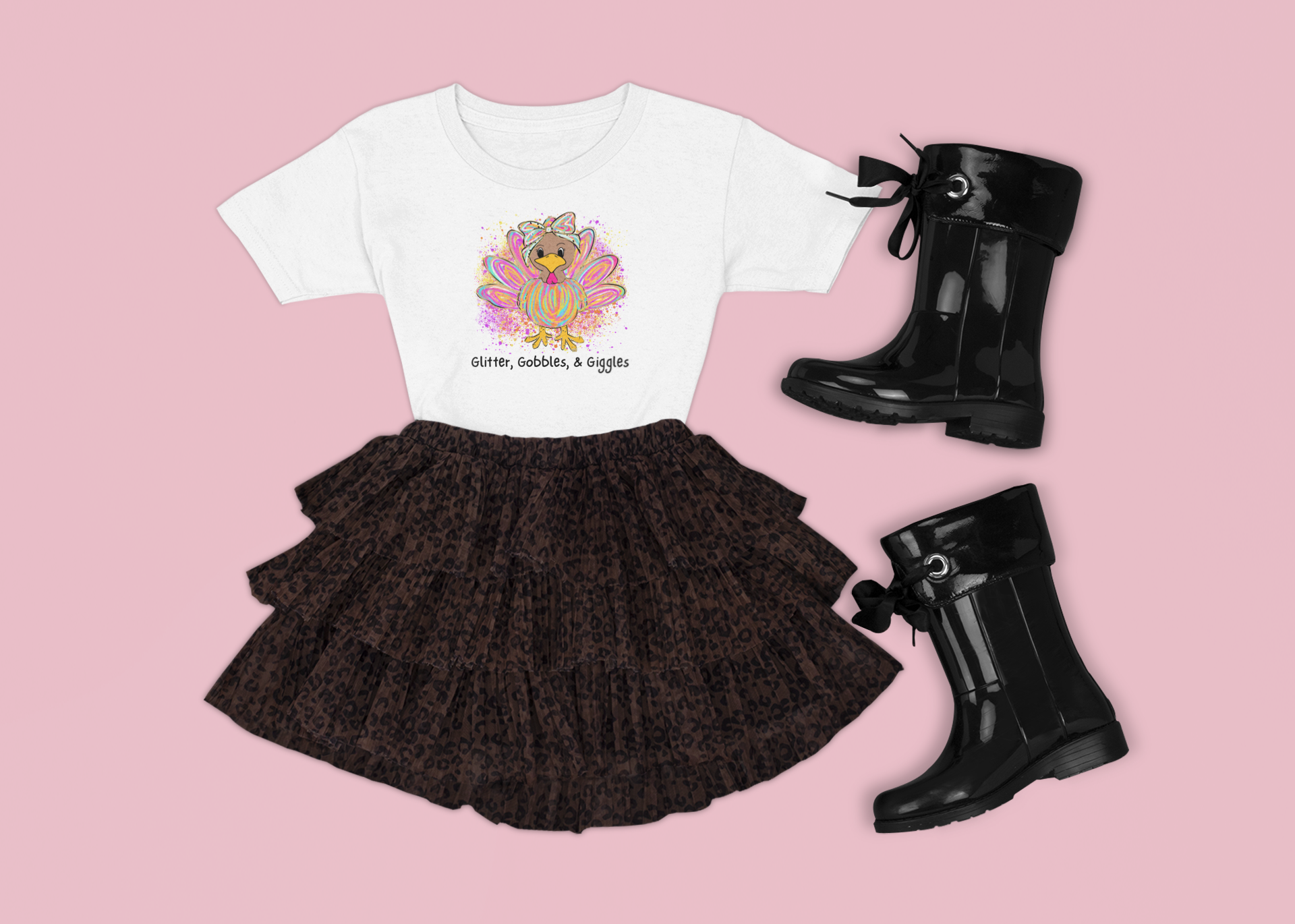 Kids Thanksgiving T-Shirt | Glitter Gobbles & Giggles Tee | Cute Fall Kids Clothing for Family Gatherings