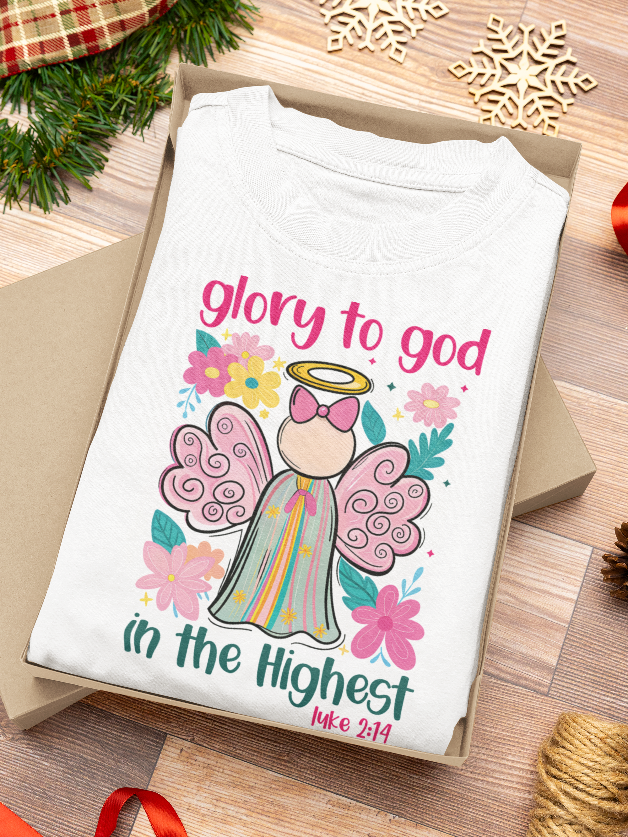 Glory to God in the Highest Christmas T-Shirt – Christian Angel Tee