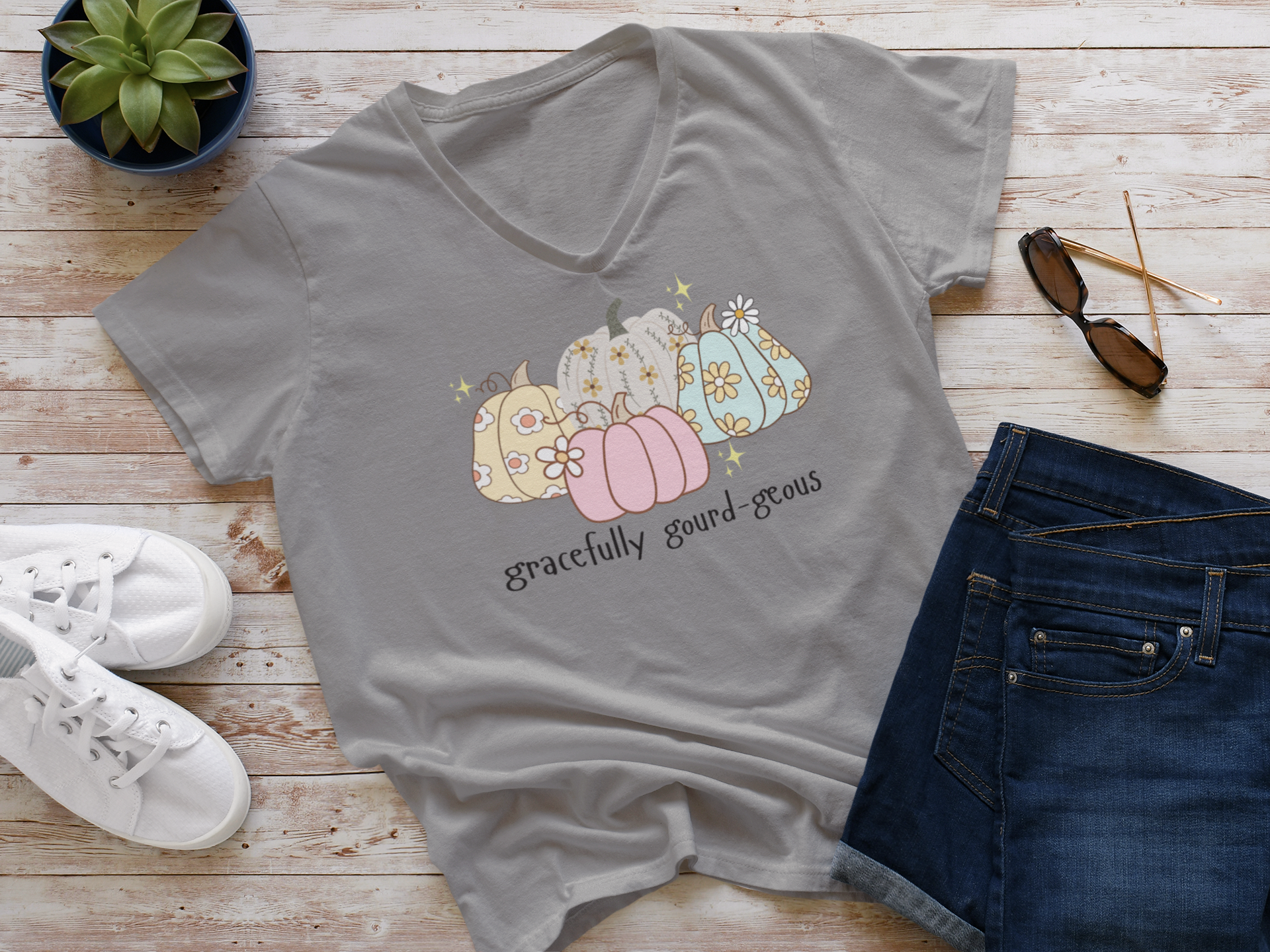 Gracefully Gourd-geous Shirt – Pastel Pumpkin Fall Tee for Women