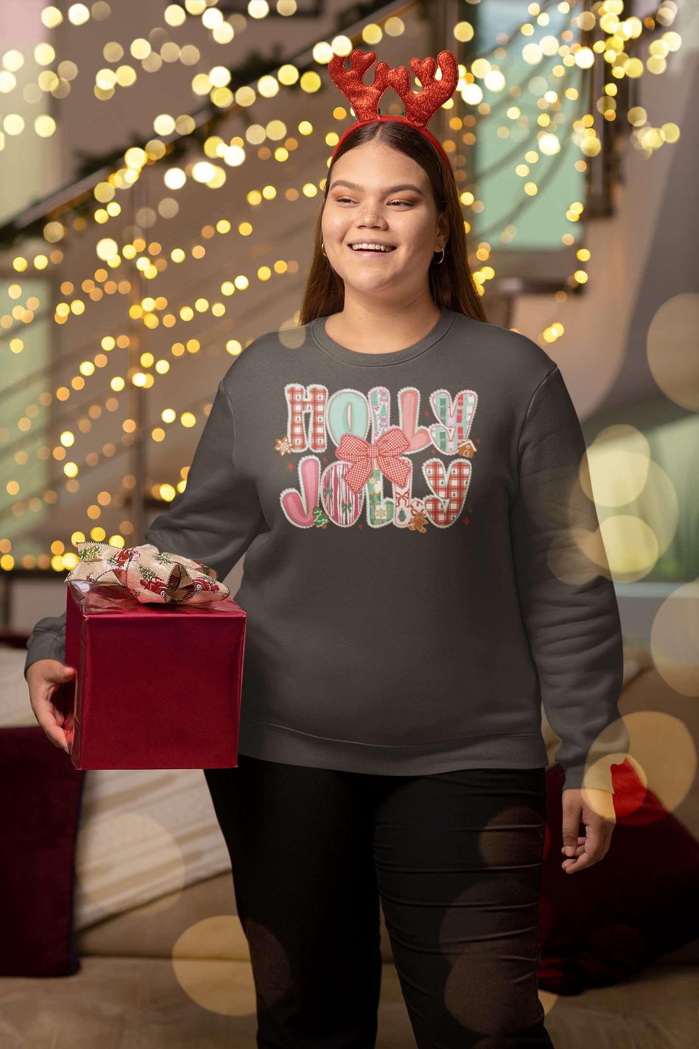 Holly Jolly Christmas Sweatshirt| Cute Retro Holiday Pullover for Women