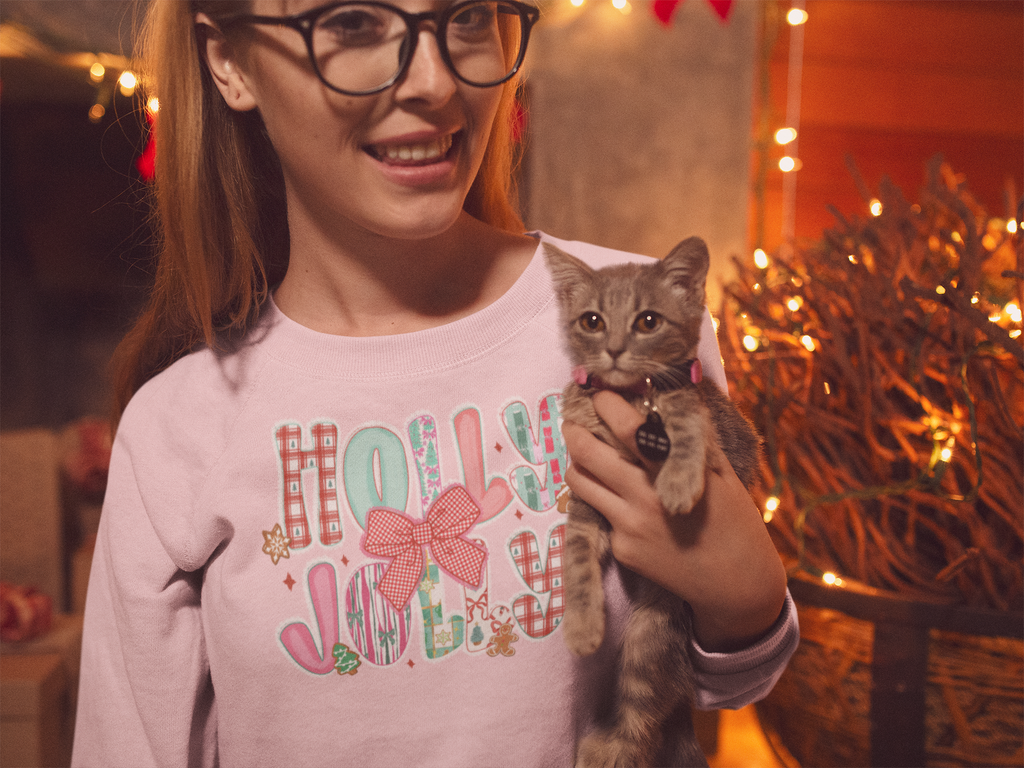 Holly Jolly Christmas Sweatshirt| Cute Retro Holiday Pullover for Women