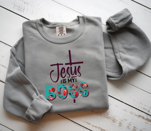 Jesus Is My Boss Sweatshirt Christian Floral Faith Crewneck for Women