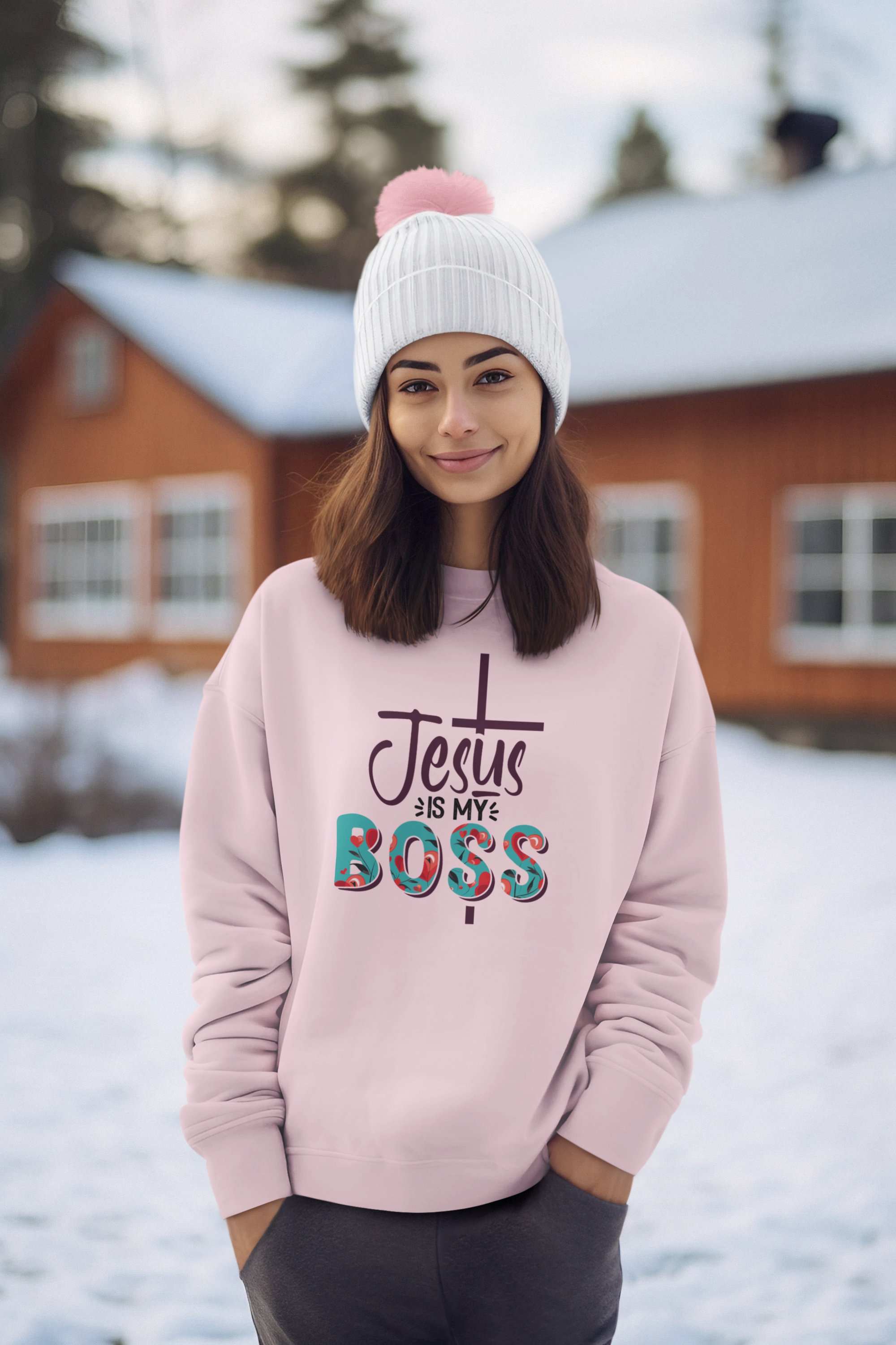 Jesus Is My Boss Sweatshirt Christian Floral Faith Crewneck for Women
