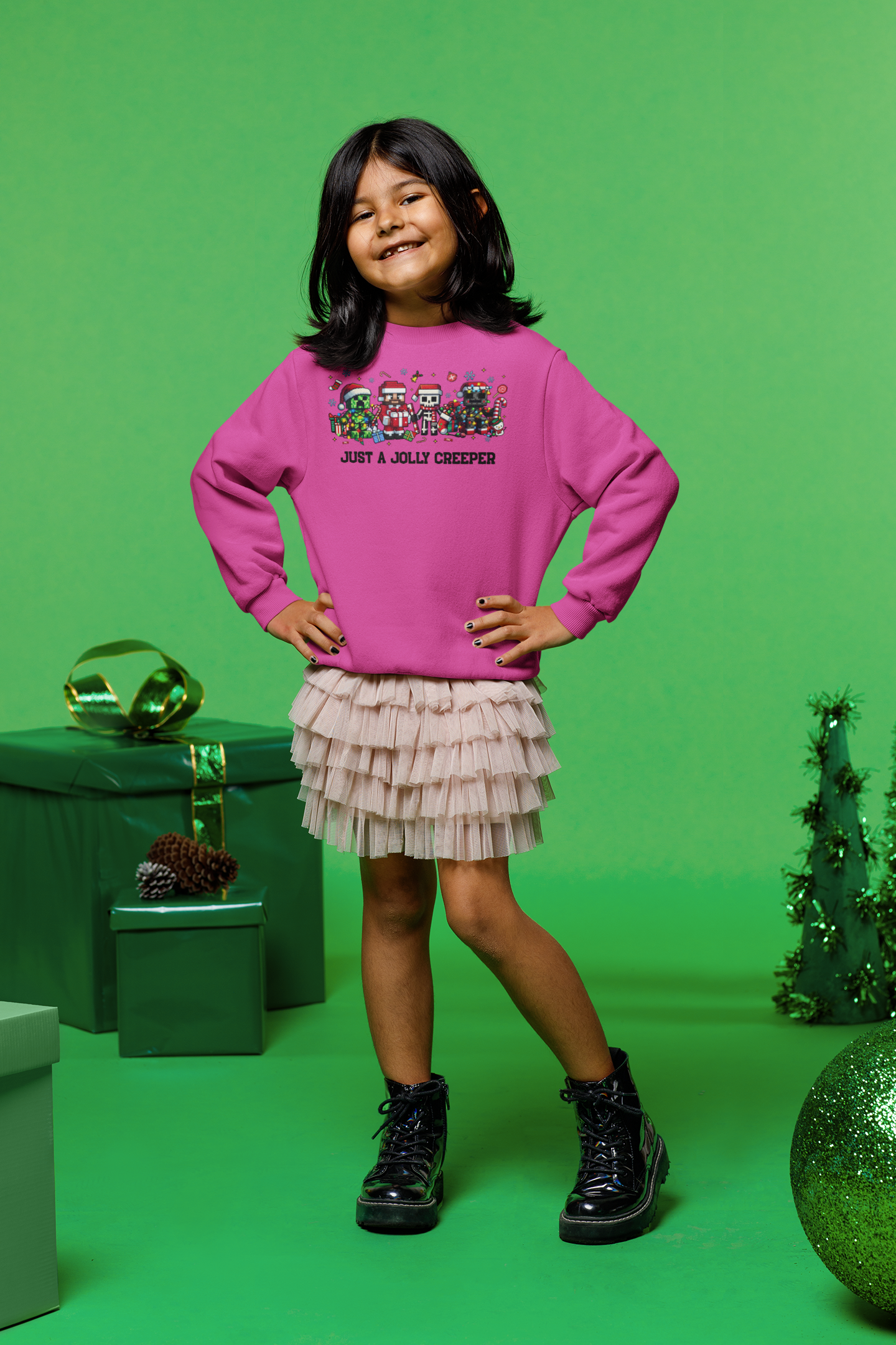 Just a Jolly Creeper | Funny Minecraft Christmas Kids Shirt