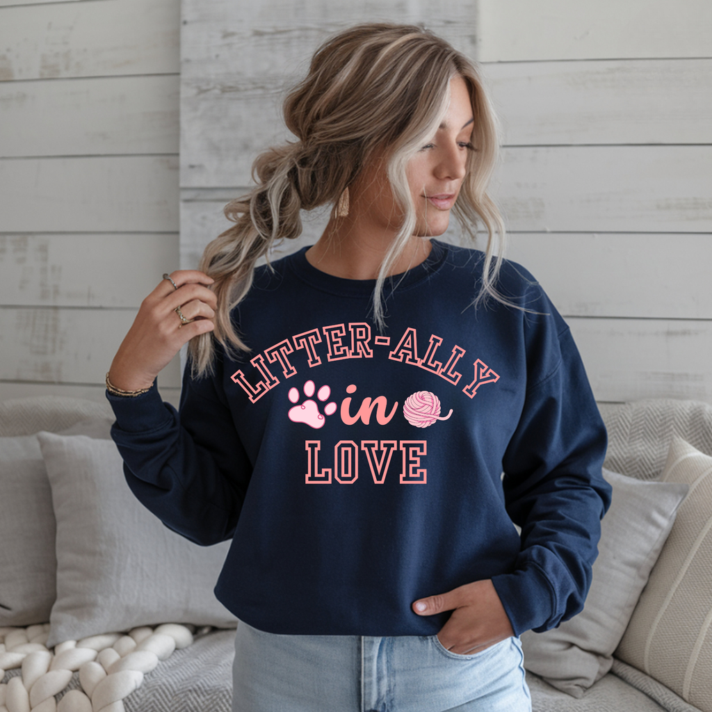 Litter-ally in Love Sweatshirt – Cute Cat Lover Crewneck