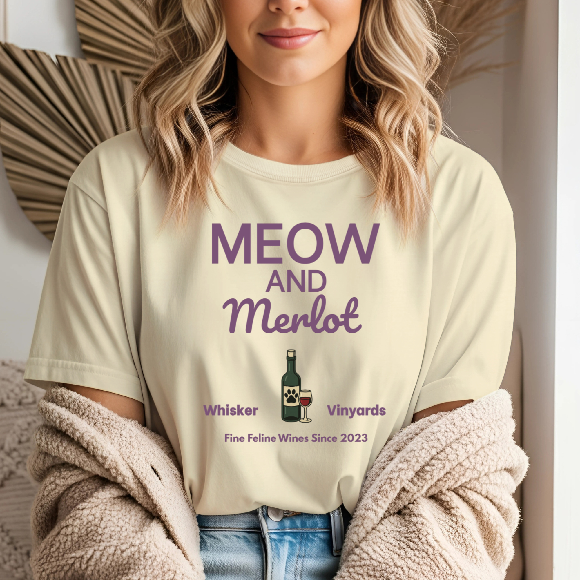 Meow and Merlot Comfort Colors Tee – Cat & Wine Lover Shirt