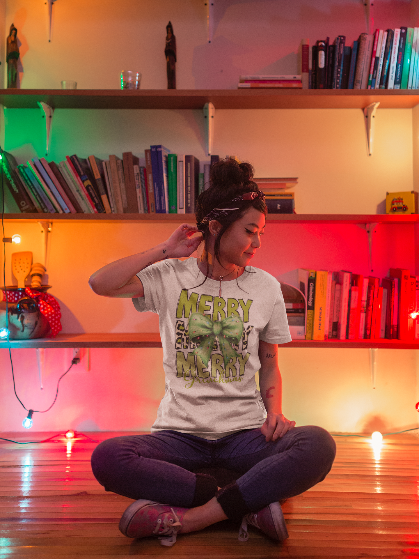 Merry Merry Grinchmas Shirt – Funny Christmas Tee with Leopard Bow