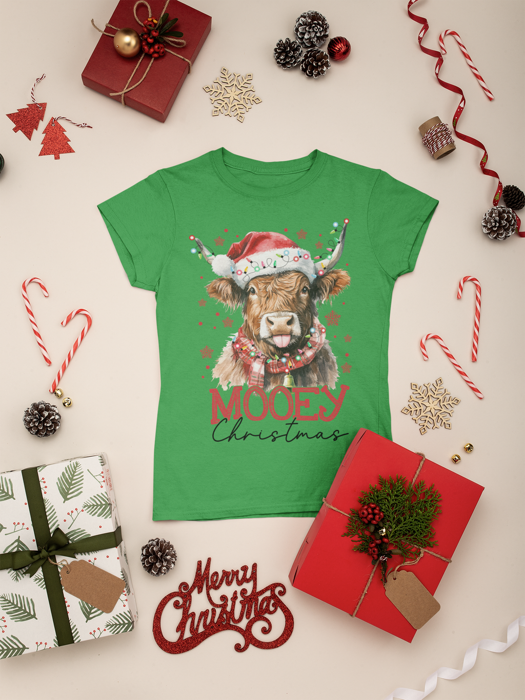 Mooey Christmas Highland Cow Sweatshirt | Funny Holiday Farm Animal Sweater, Cute Christmas Pullover for Women