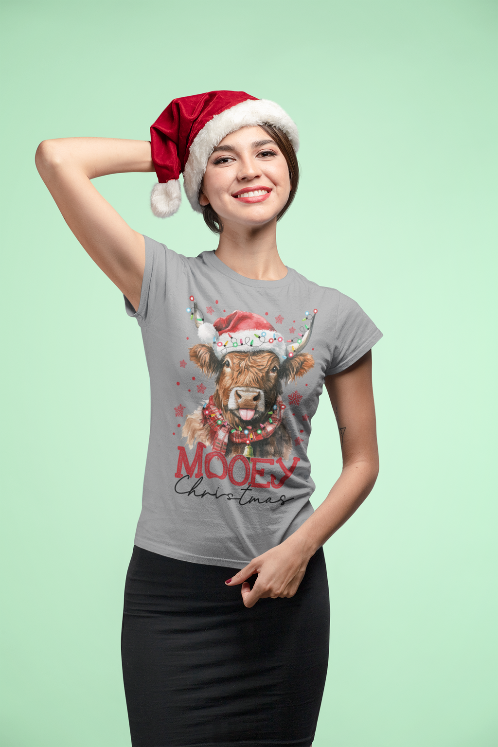 Mooey Christmas Highland Cow Sweatshirt | Funny Holiday Farm Animal Sweater, Cute Christmas Pullover for Women