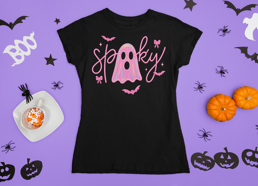 Pink Neon Spooky Ghost T-Shirt – Cute Halloween Tee