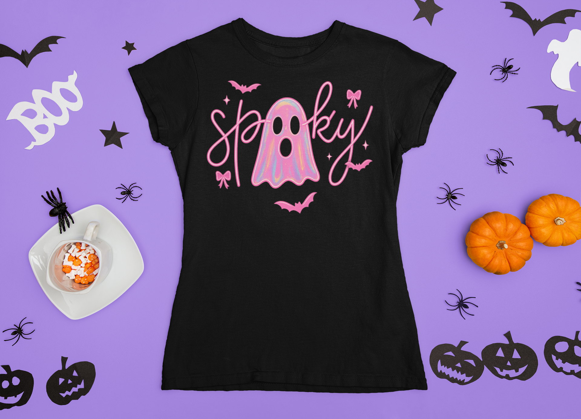 Pink Neon Spooky Ghost T-Shirt – Cute Halloween Tee