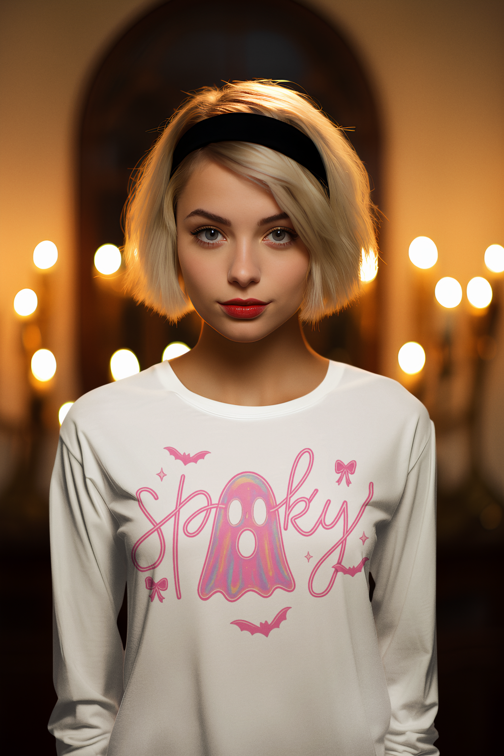 Pink Neon Spooky Ghost T-Shirt – Cute Halloween Tee