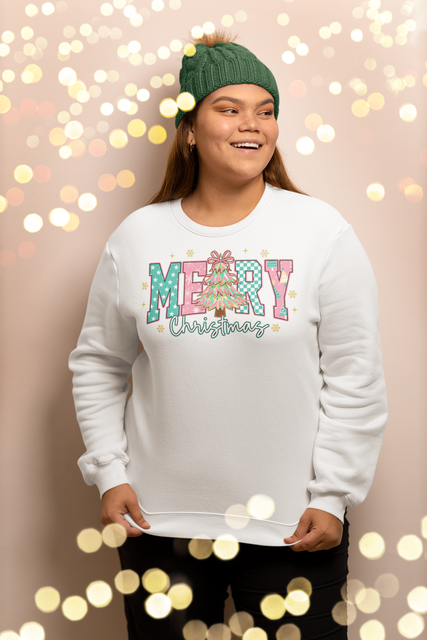 Merry Christmas Sweatshirt | Preppy Pink Christmas Sweater | Cozy Holiday Crewneck for Women