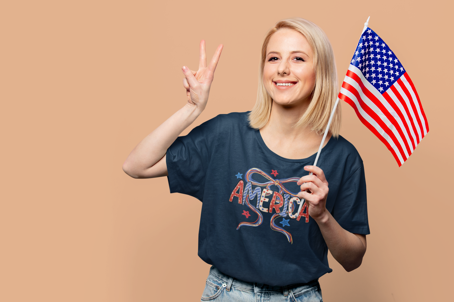 Preppy America Coquette Tee | Patriotic Bow Graphic T-Shirt