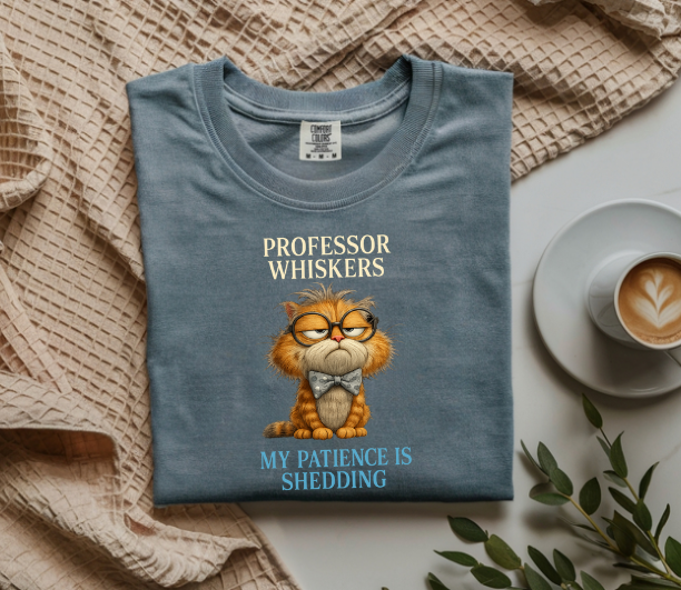 Professor Whiskers Cat Shirt – Comfort Colors Funny Cat Tee
