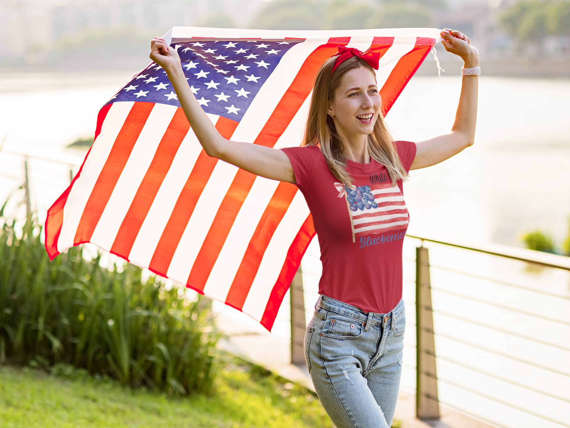 Red, White & Blueberries Tee – Patriotic Flag Shirt – Watercolor Americana