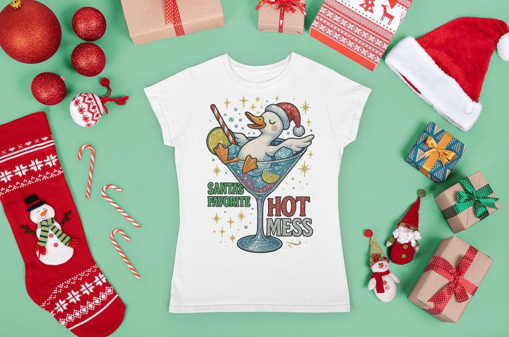Santa’s Favorite Hot Mess Christmas T-Shirt | Funny Holiday Graphic Tee