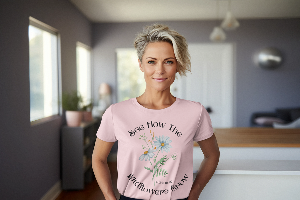 See How the Wildflowers Grow Shirt – Luke 12:27 Christian T-Shirt