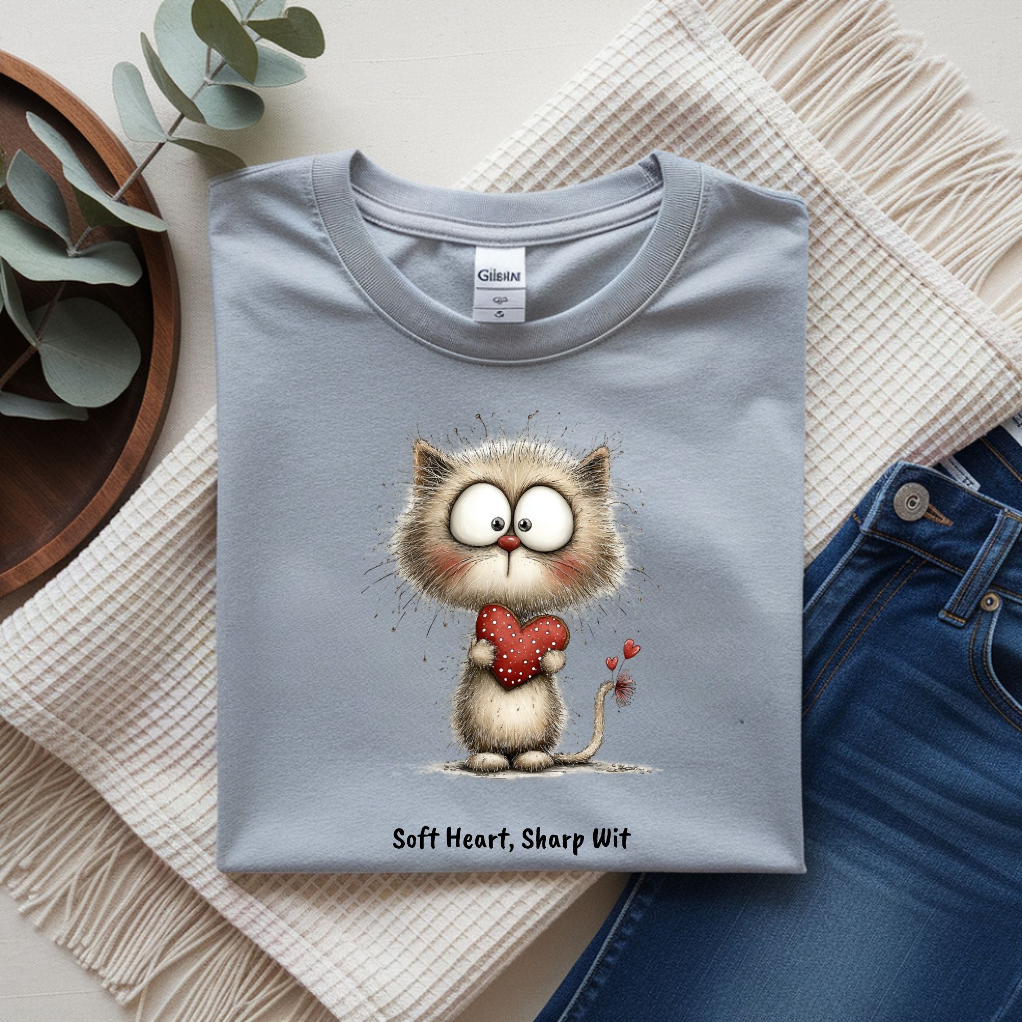 Soft Heart Sharp Wit Cat Shirt | Valentine Tee for Teachers | Cute Sassy Cat Valentine T-Shirt