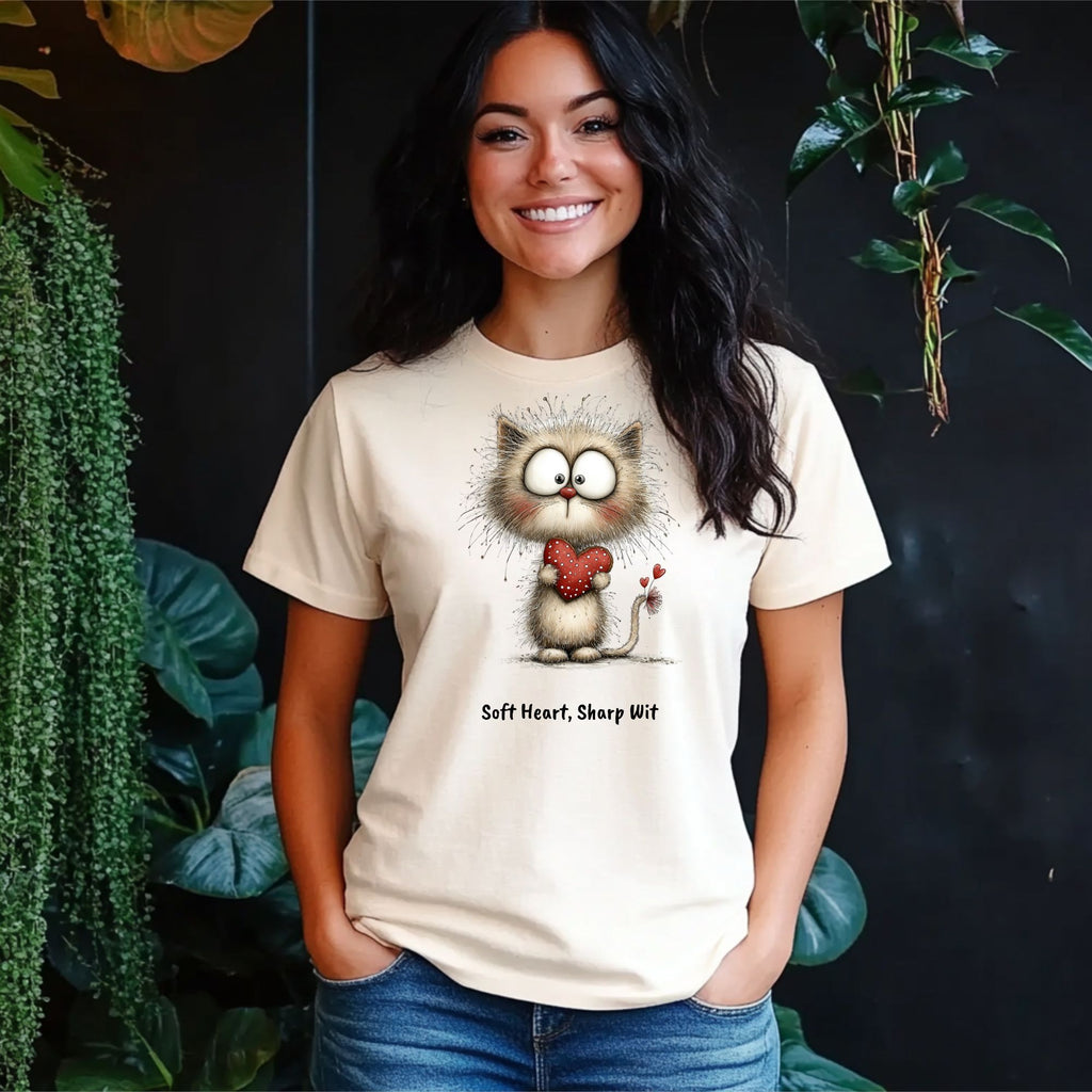 Soft Heart Sharp Wit Cat Shirt | Valentine Tee for Teachers | Cute Sassy Cat Valentine T-Shirt