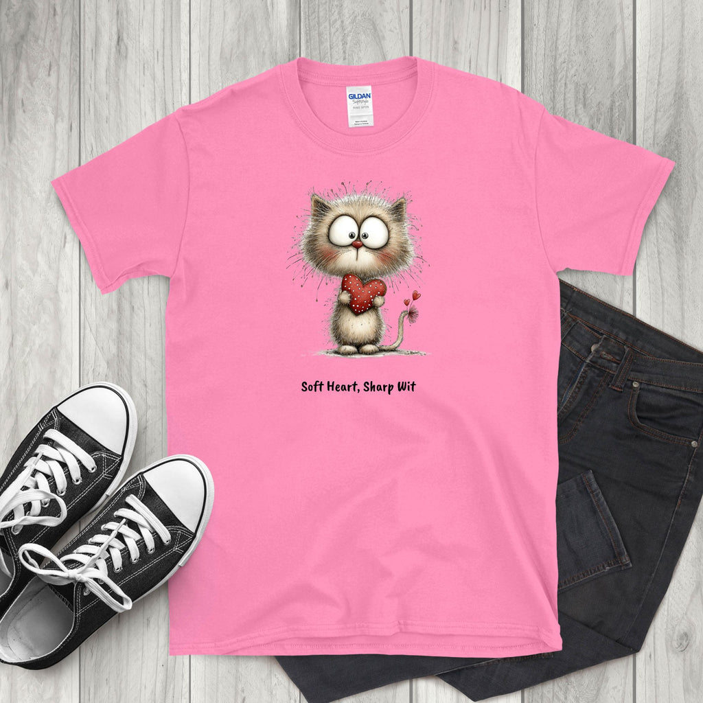 Soft Heart Sharp Wit Cat Shirt | Valentine Tee for Teachers | Cute Sassy Cat Valentine T-Shirt
