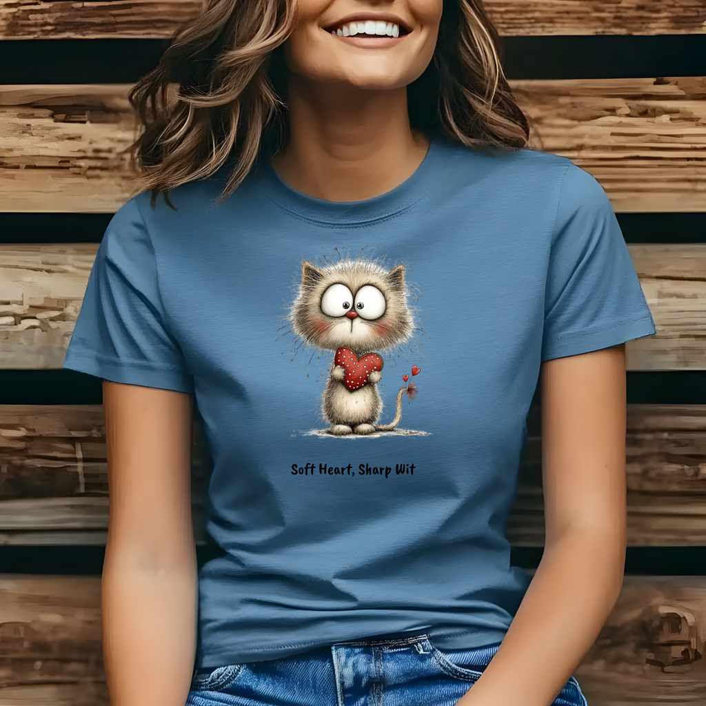 Soft Heart Sharp Wit Cat Shirt | Valentine Tee for Teachers | Cute Sassy Cat Valentine T-Shirt