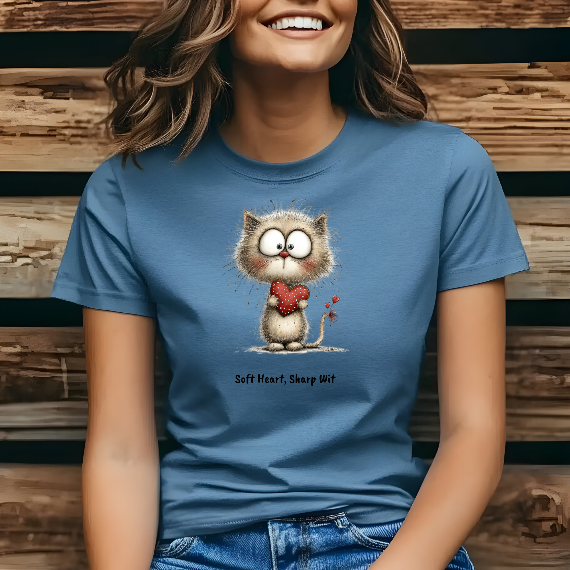 Soft Heart Sharp Wit Cat Shirt | Valentine Tee for Teachers | Cute Sassy Cat Valentine T-Shirt