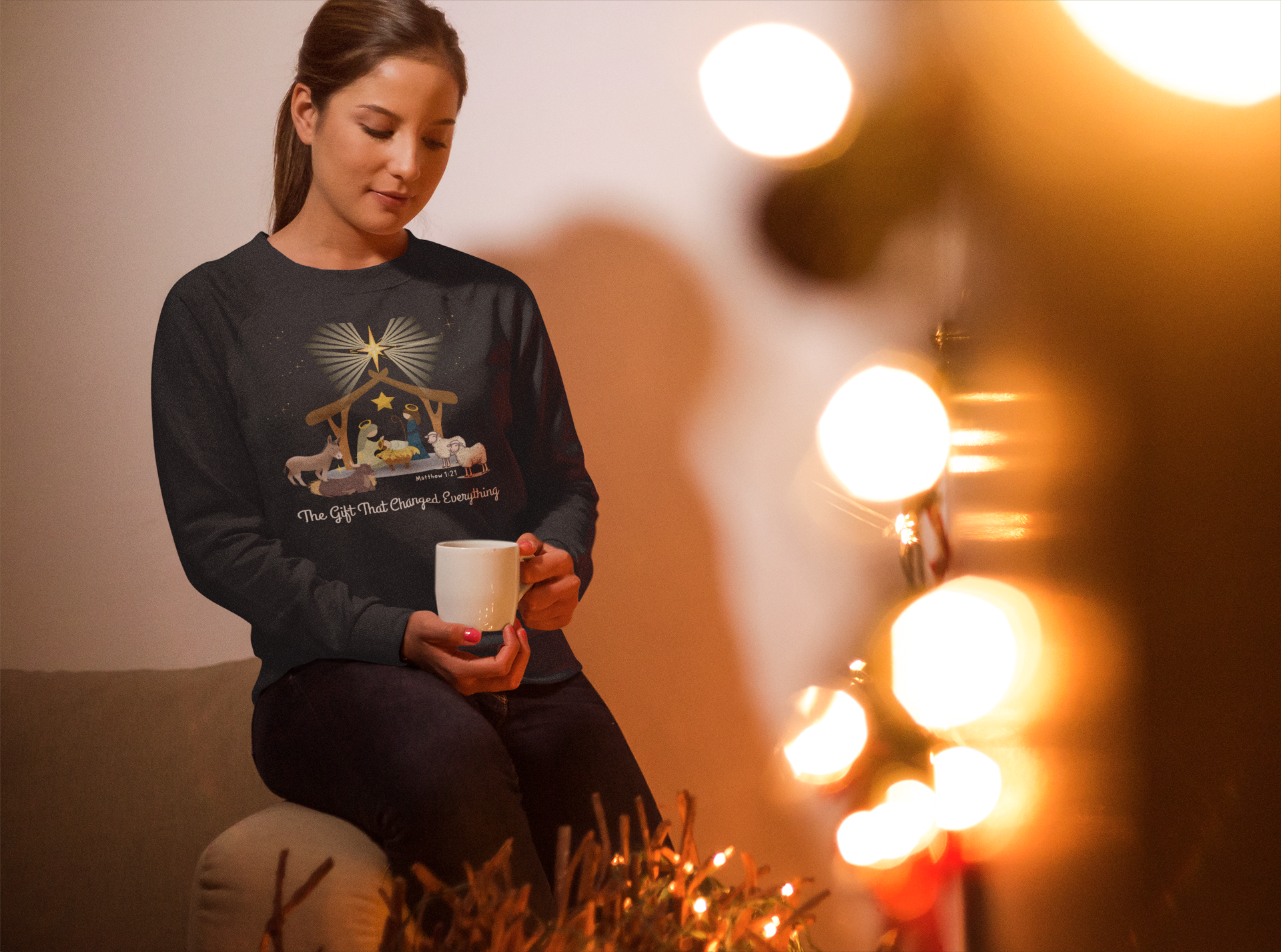 The Gift That Changed Everything Sweatshirt | Christian Nativity Christmas Crewneck | Religious Holiday Sweater