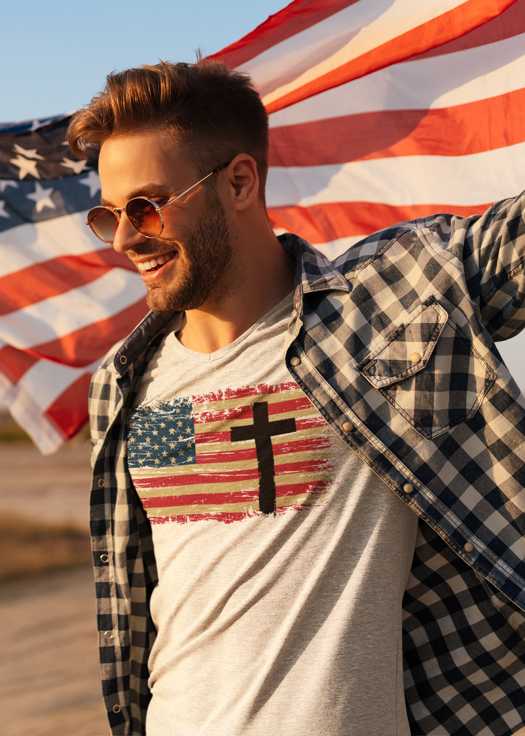 American Flag Cross Christian T-Shirt – Faith & Freedom Patriotic Tee