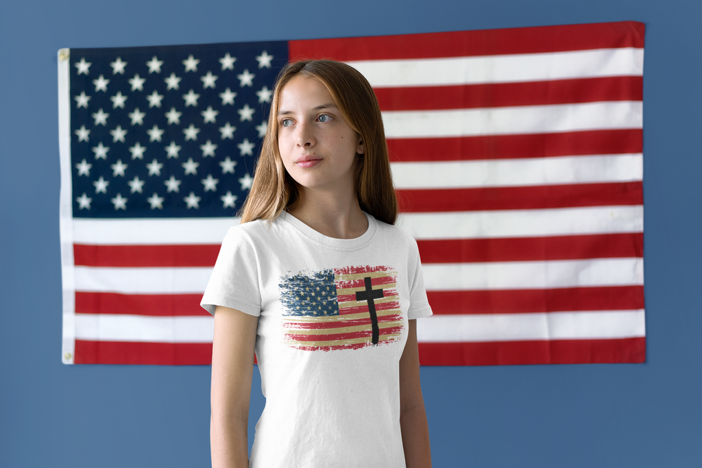 American Flag Cross Christian T-Shirt – Faith & Freedom Patriotic Tee