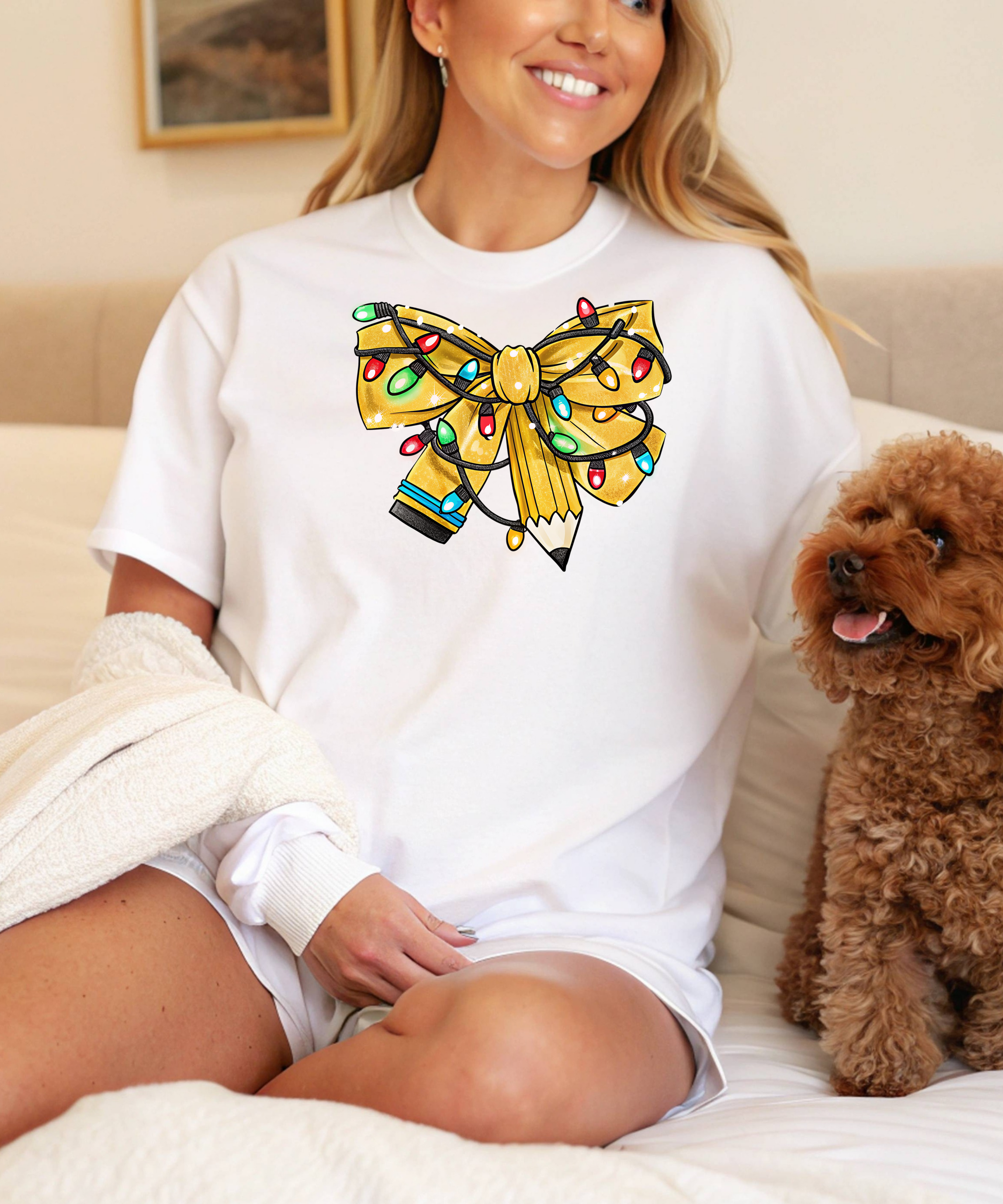 Teacher Christmas Bow T-Shirt – Cute Holiday Coquette Style