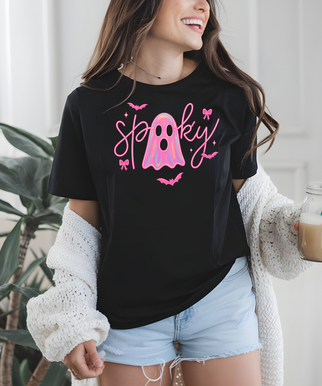 Pink Neon Spooky Ghost T-Shirt – Cute Halloween Tee