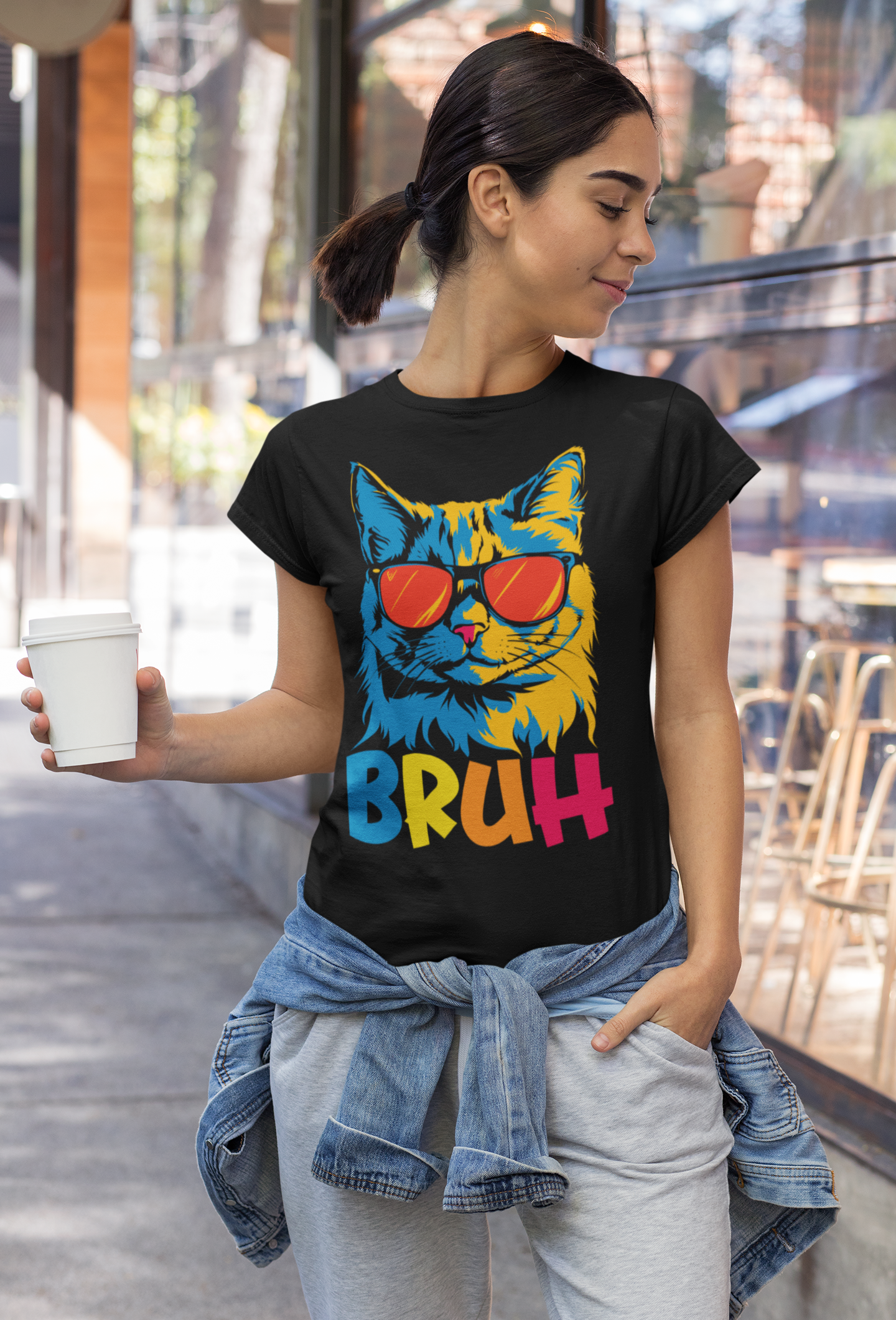 Bruh Cat T-Shirt – Funny Cool Cat Meme Tee with Sunglasses