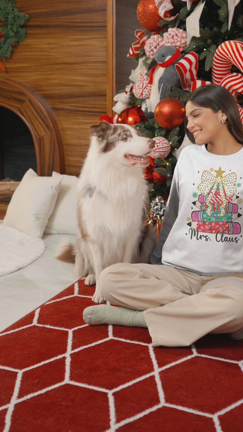 Mrs. Claus Teacher Sweatshirt, Cute Christmas Pencil Tree Design, Holiday Teacher Gift, Festive Classroom Pullover