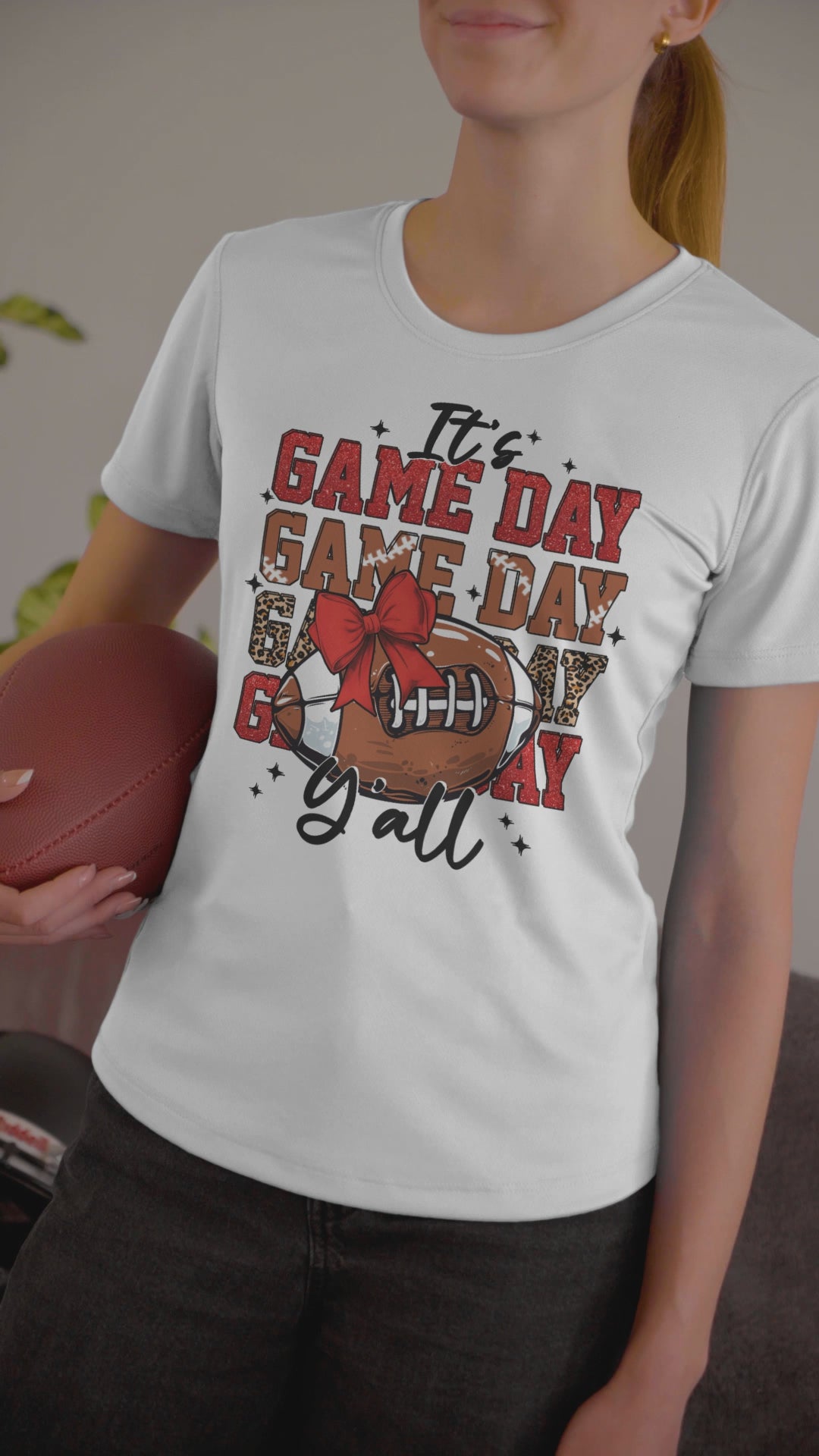 It’s Game Day Y’all | Football Graphic T-Shirt with Bow