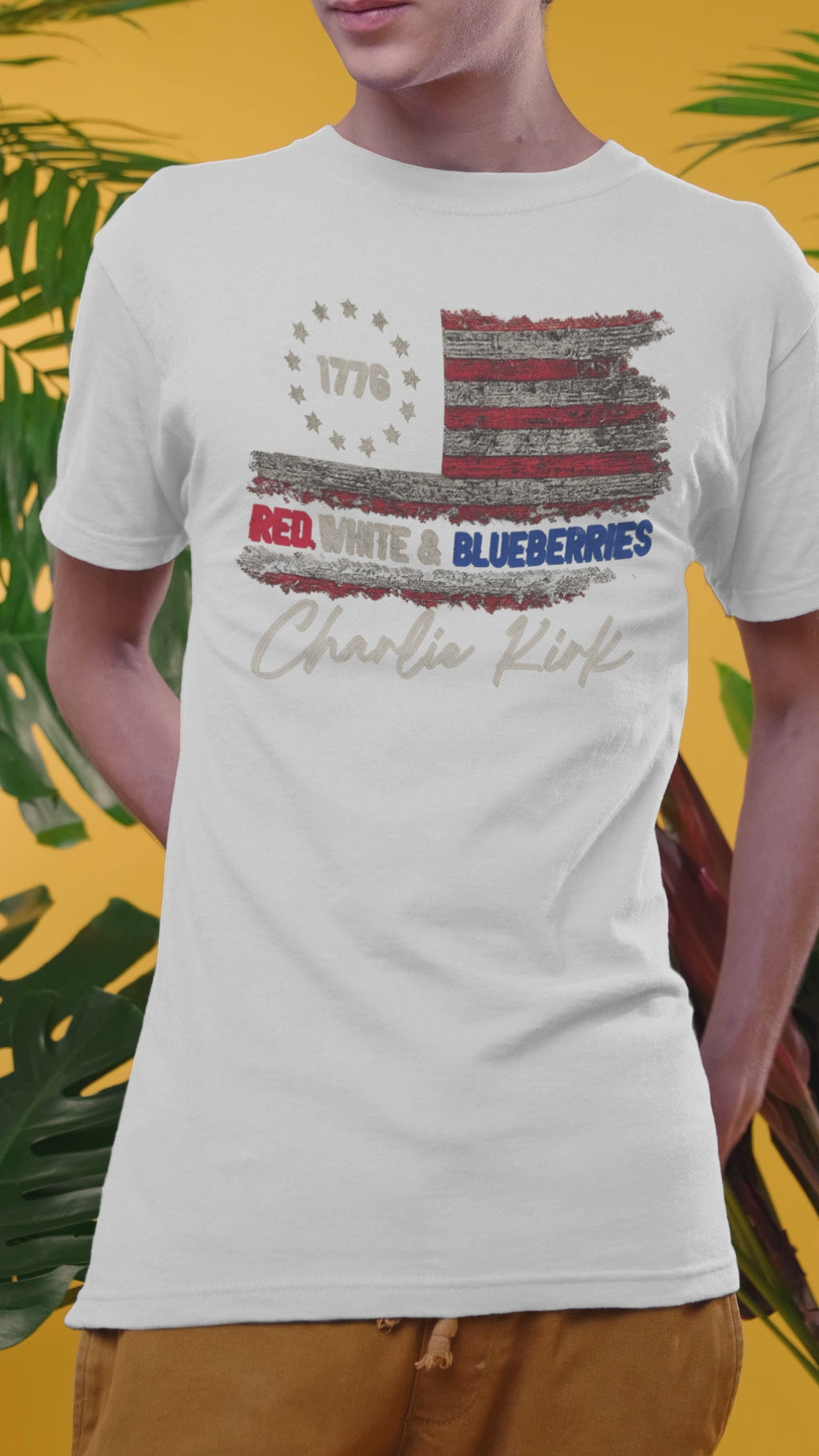1776 Red White & Blueberries Shirt|Distressed American Flag Patriotic Tee