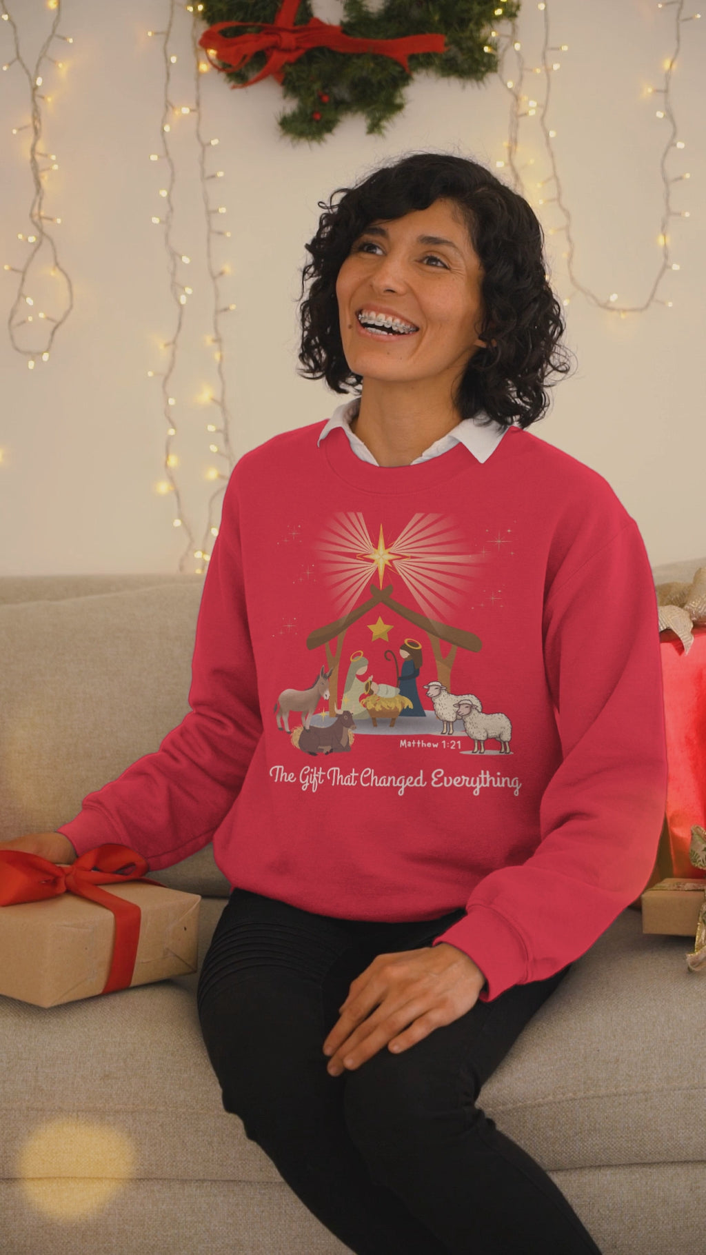 The Gift That Changed Everything Sweatshirt | Christian Nativity Christmas Crewneck | Religious Holiday Sweater