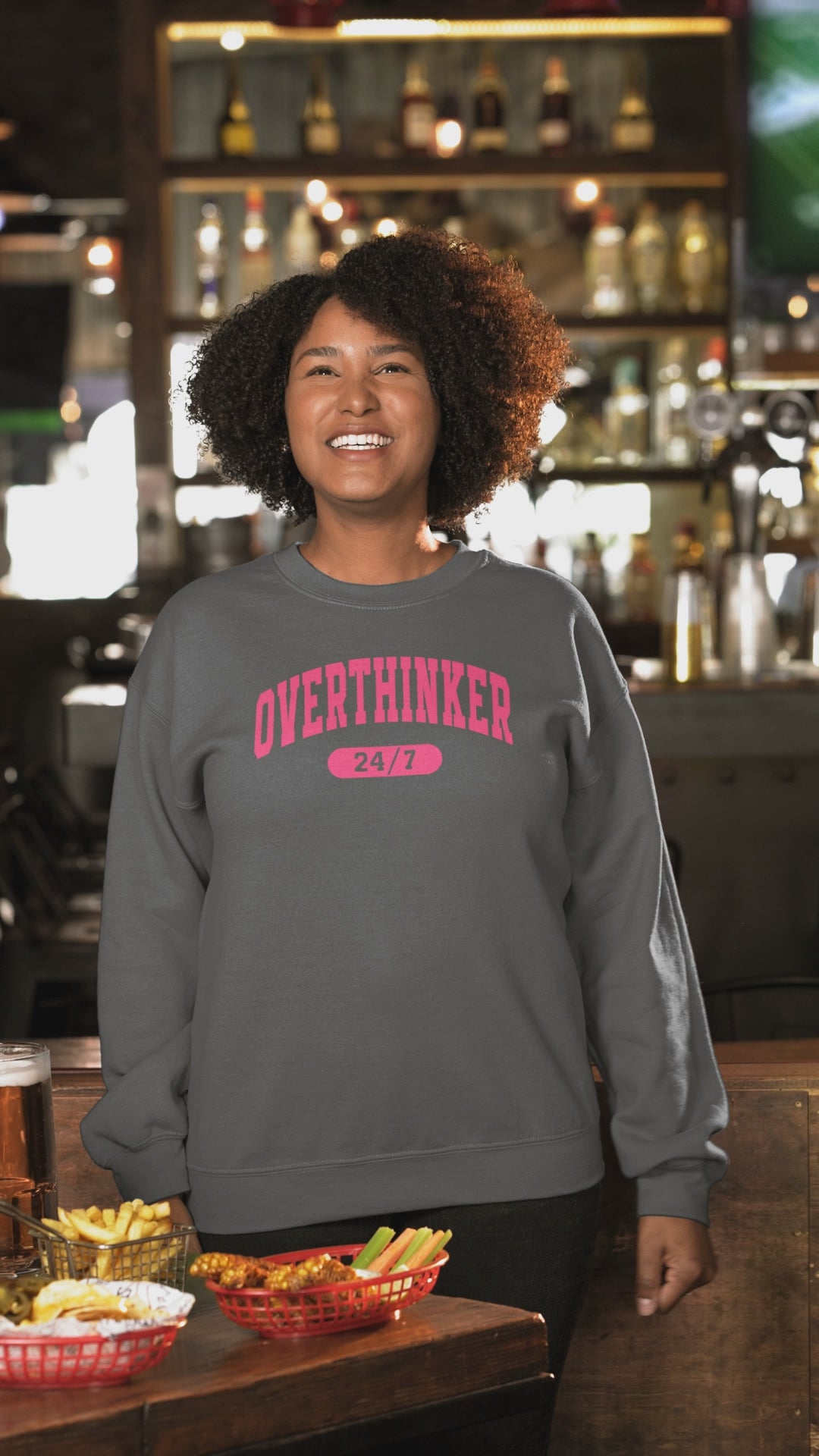 Overthinker 24/7 Sweatshirt – Funny Mental Health Graphic Crewneck for Women