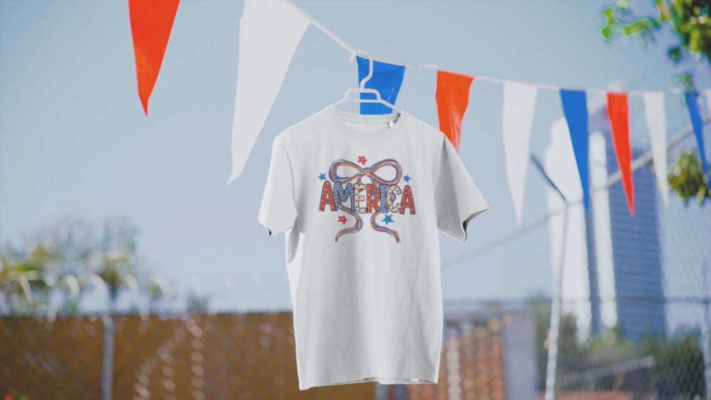 Preppy America Coquette Tee | Patriotic Bow Graphic T-Shirt